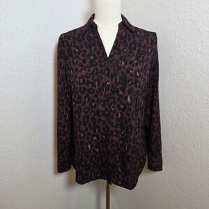Talbots Purple Leopard Print Button Up Blouse Size Small‎